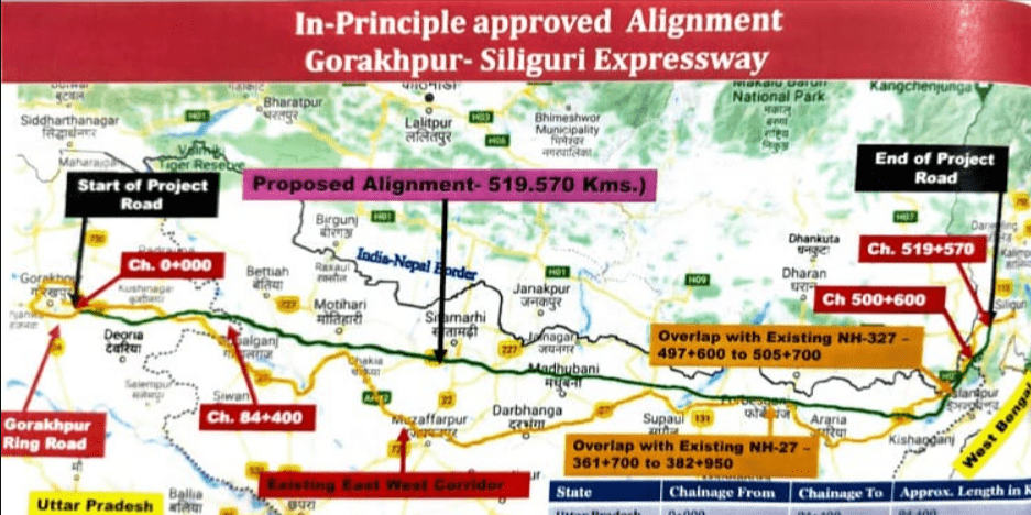 gorakhpur to siliguri expressway map